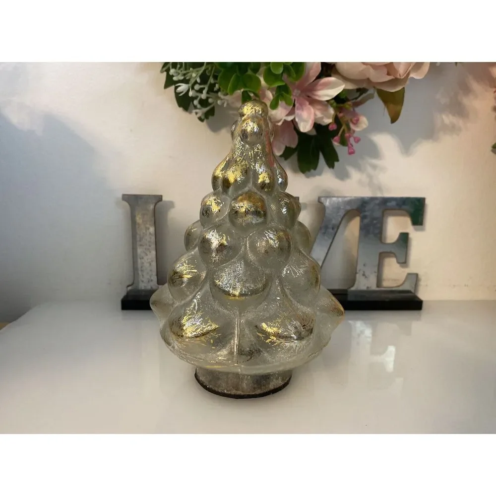 Pottery Barn‎ Vintage Lighted Mercury Glass Christmas Tree Gold Silver 7